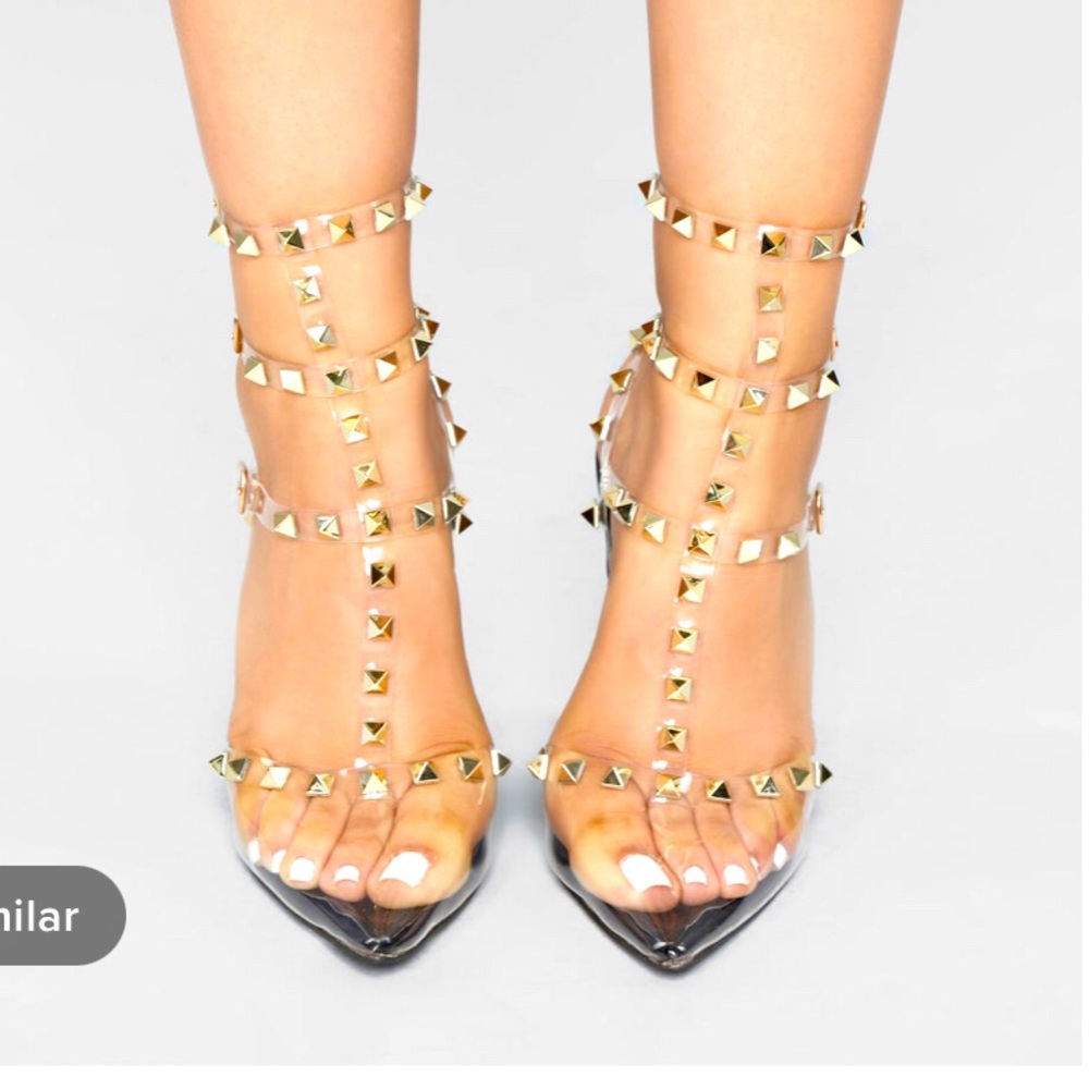 Fashion nova studded clear stilette pointy toe Heels size 8 - Picture 1 of 4